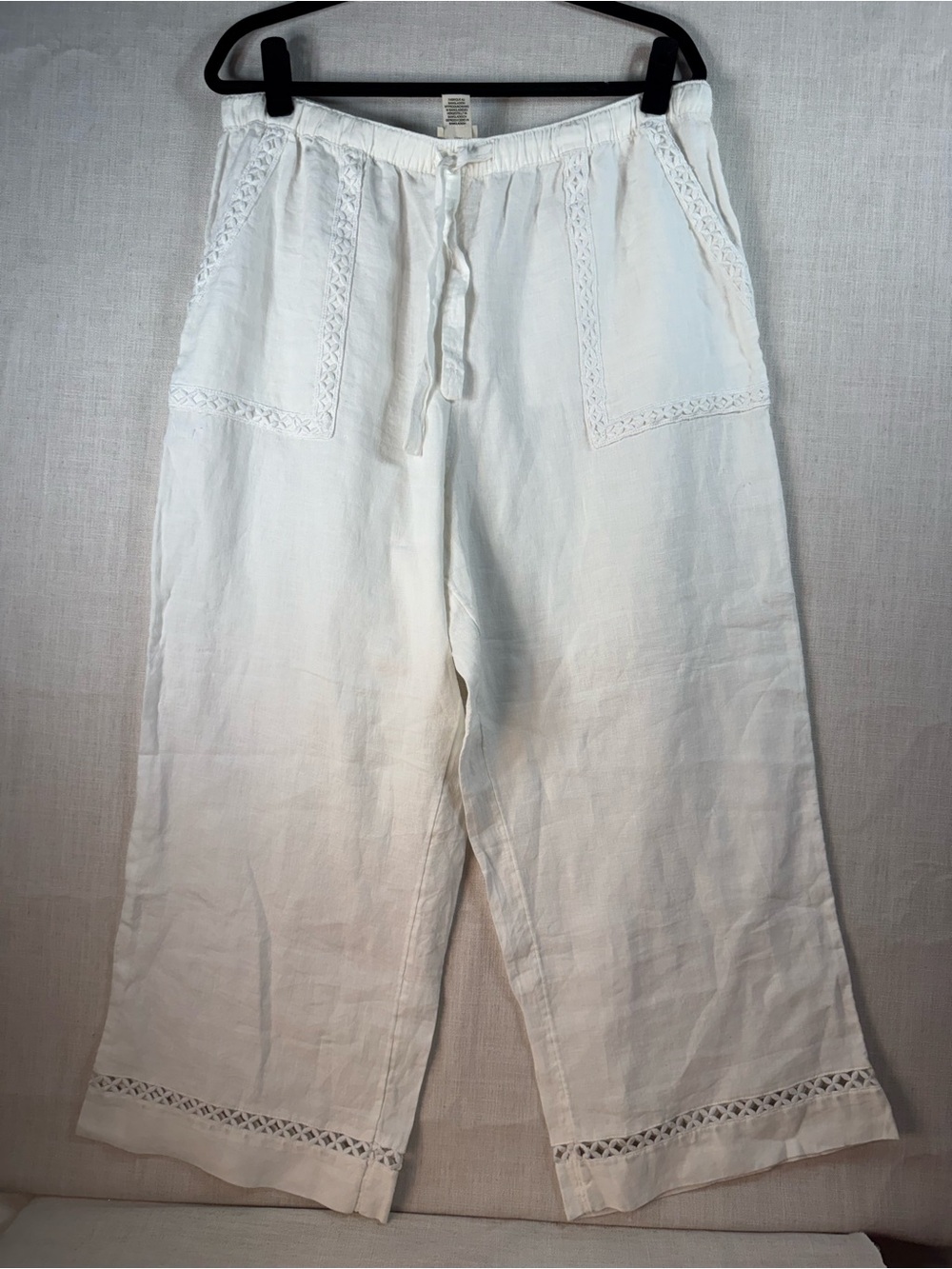 Joie White Linen Drawstring Cropped Wide-Leg Pants